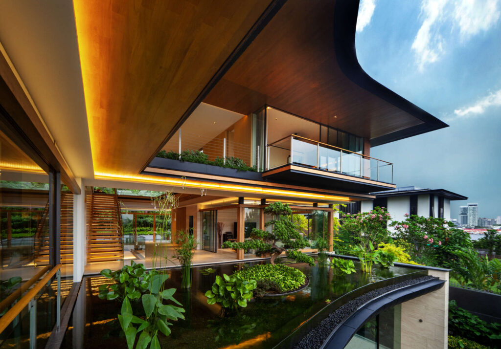 Un foyer moderne à Singapour : l’harmonie des jardins à chaque niveau de vie
